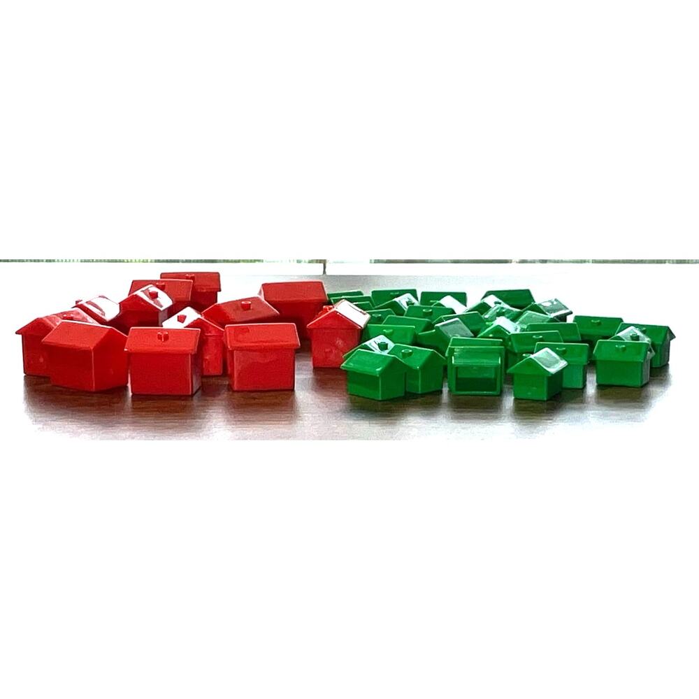 Monopoly Board Game Green House 32 and Red Hotels 12 Replacement Lot Plastic